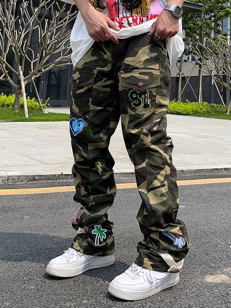 

men s jeans camo pants baggy hip hop trousers for men oversize cargo streetwear denim y2k man trendyol woman casual green 230207, Blue