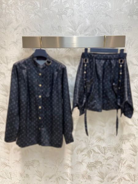 

two piece dress designer 2023 fashion women's set long sleeve pattern casual lady shirts high waist skirts loose sets outwear dlxk, White