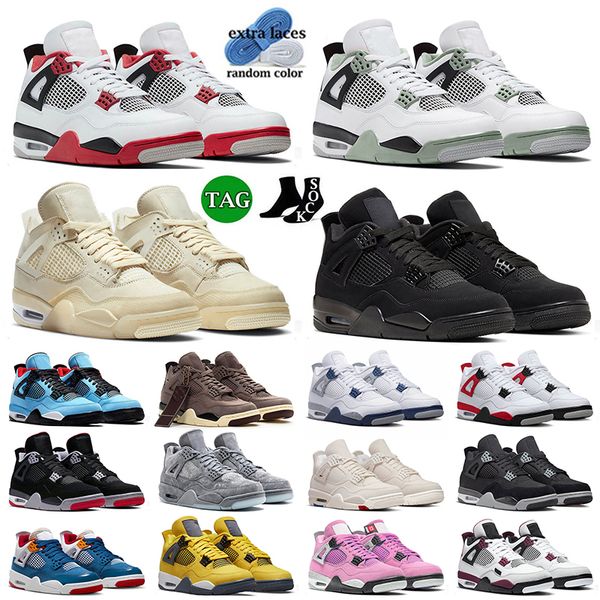 

2023 arrival basketball shoes black cat 4s jumpman 4 for men women ow sail fire red seafoam ts midnight navy canvas university pink blue