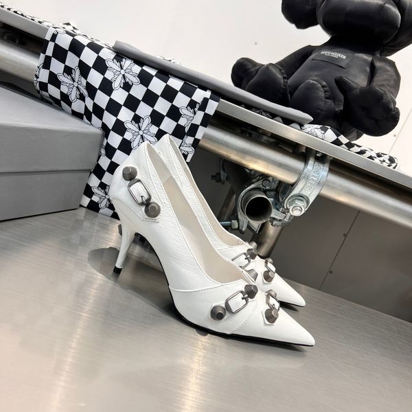 

cagole stiletto pumps lambskin leather heels shoes stud buckle embellished high heel slip on pointed toes luxury designers dress shoe for wo, Black