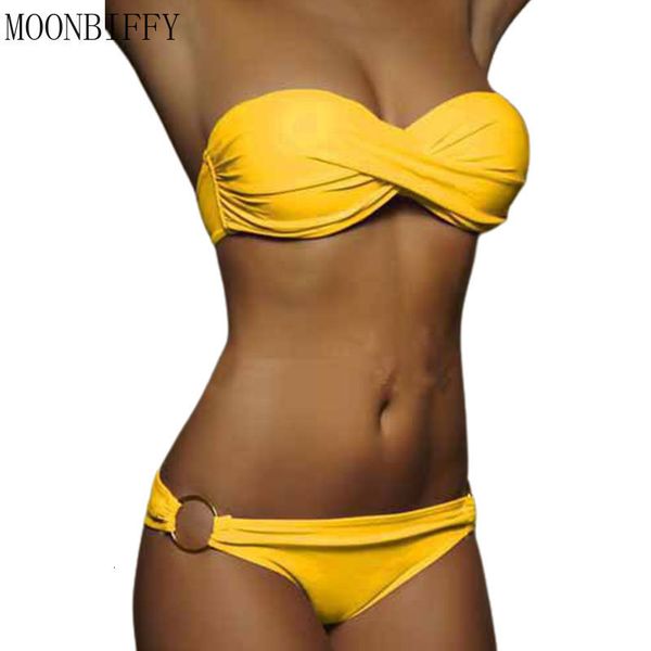 

women's swimwear brazilian biquini push up bathing suits ring beach swim wear bandeau strapless bikini set 230208, White;black