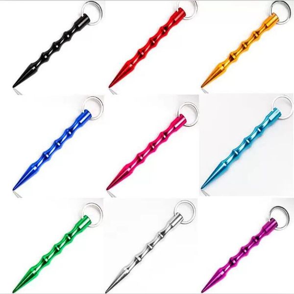 

aluminum self defense keychain mental stick car keychains personal safty key chain charm car key ring 9 colors dhl, Silver