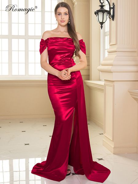 

party dresses off the shoulder ruched long satin maxi evening dress with ribbon pleated leg split formal prom gown elegant women's spri, White;black