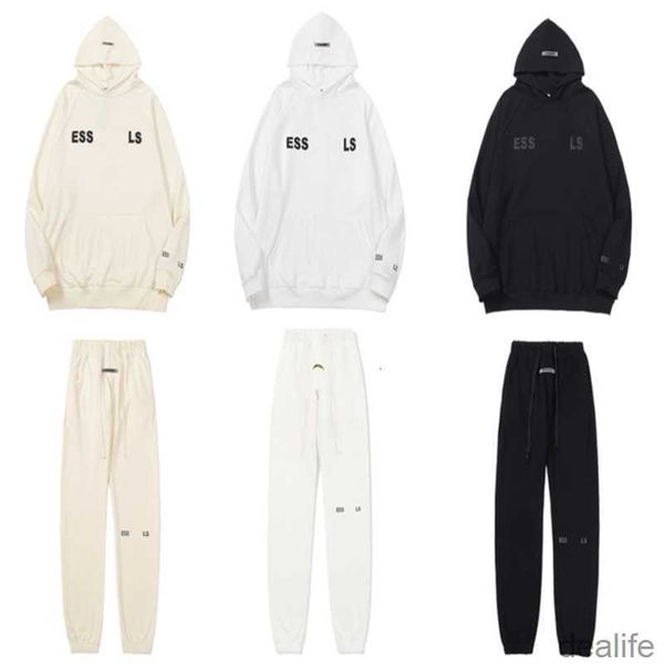

2023 ess designer warm hooded hoodies correct edition essential hoody men women fear letter of streetwear pullover sweatshirts loose jumper, Black