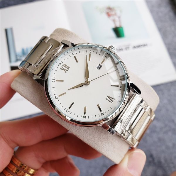

42mm men's fashion stainless steel quartz leisure waterproof watch silent everything business watch, Slivery;golden