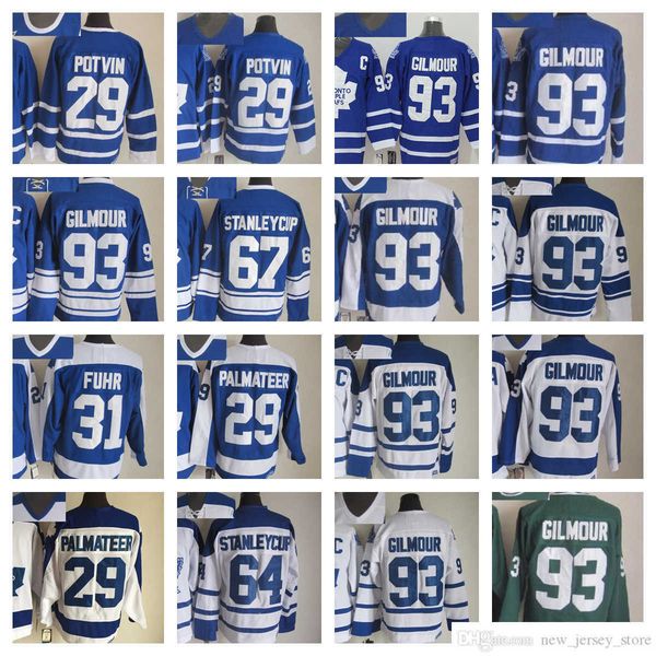 

1917-1999 movie retro ccm hockey jersey embroidery 93 doug gilmour 64 stanleycup 29 felix potvin 31 grant fuhr vintage jerseys, Black;red
