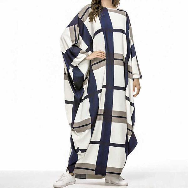 

casual dresses contrast patchwork bat sleeve loose dress oversized muslim skirt 0111, Black;gray