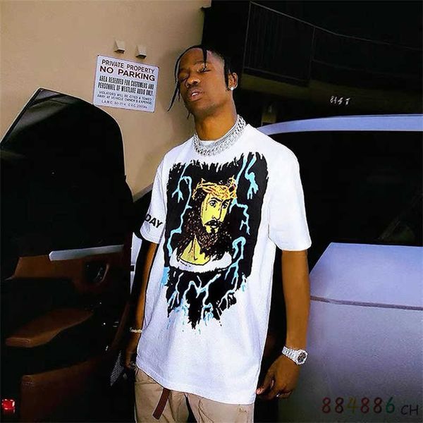 

men's t-shirts oversized jesus is king t shirt men women crazy lightning tee chicago short sleeve 240g double yarn cotton tshirts j2302, White;black