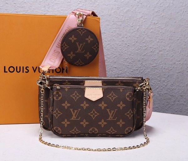 

lv louis vuitton lvs louise viuton luxury designer favorite multi pochette women purse handbags leather shoulder messenger bag purses 3 piec