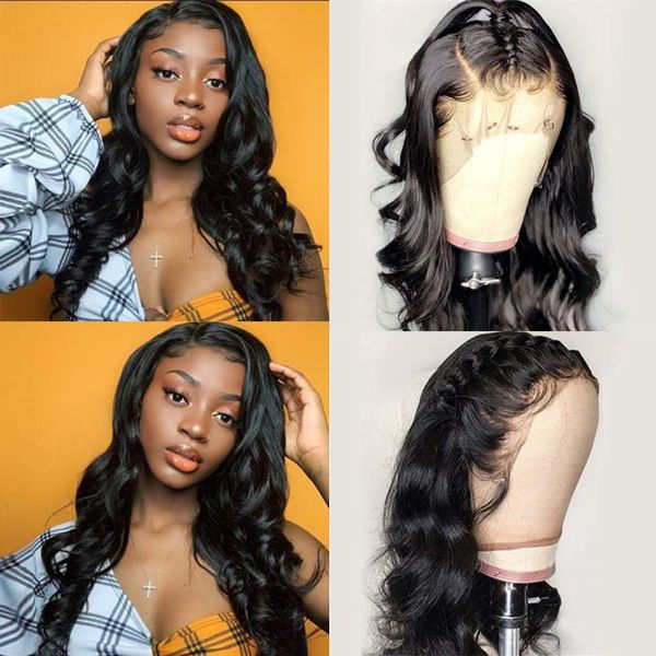 

13x6 virgin hair transparent lace front wig loose wave 150% density, Black;brown