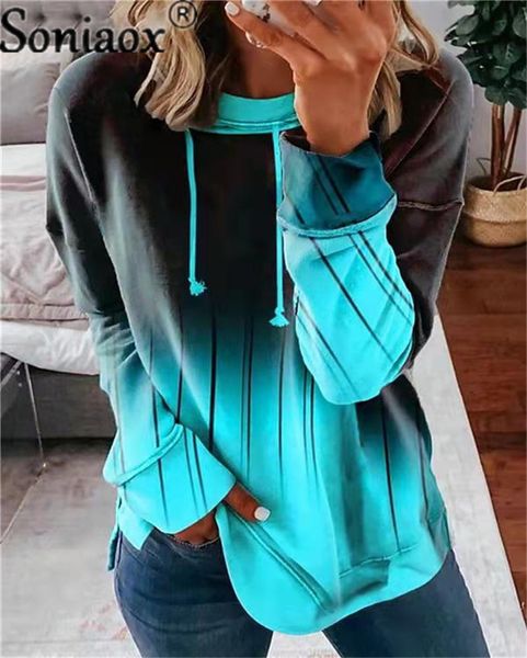 

womens hoodies sweatshirts womens gradient color printed sweatshirt casual loose hoodie o neck ladies winter pullover splicing long sleeve, Black