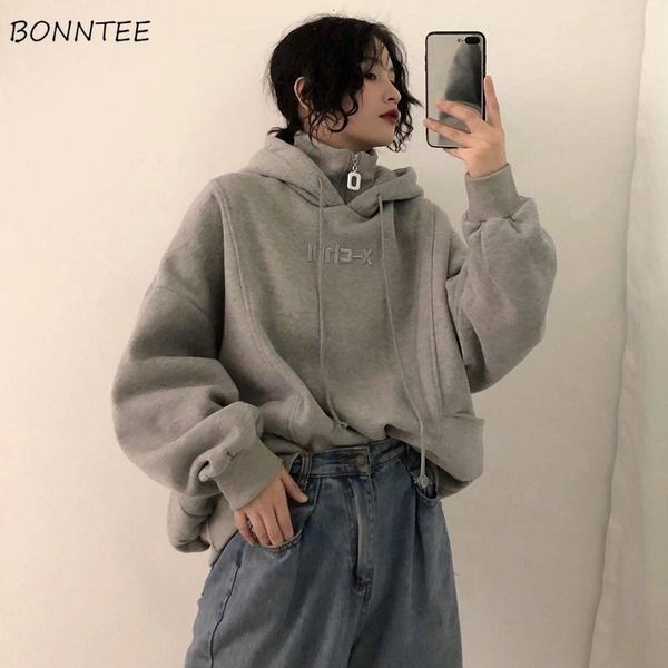 

women s hoodies sweatshirt autumn winter trendy korean style simple casual ulzzang streetwear soft loose solid womens clothing 230208, Black