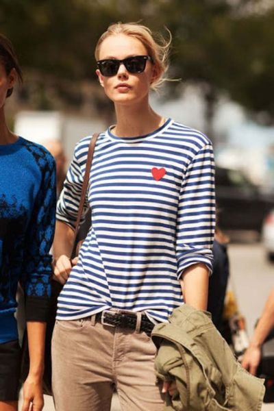 

men's t shirts 2023 european american and japanese women stripe red heart embroidered cotton t shirt autumn round neck female pure long, White;black