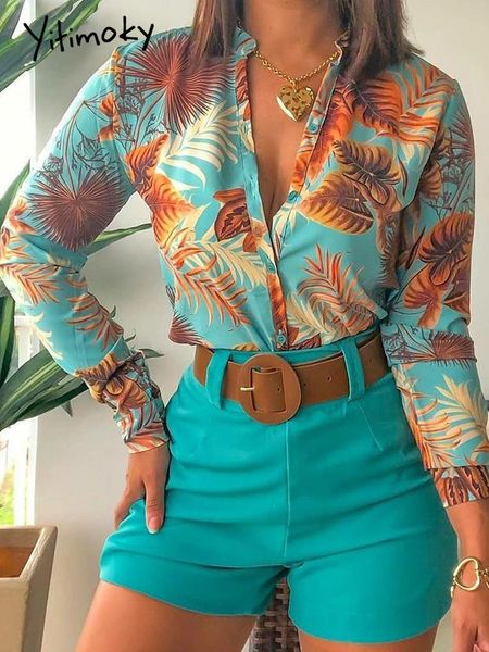 

women's tracksuits two piece sets outifits long sleeve fashion elegant floral loose vneck chic shirts blouses 2 set 230208, Gray