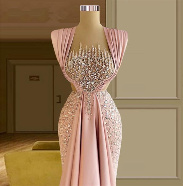 

party dresse formal evening gown pink prom sequined sleeveless custom made uffles floor length 2023 est fishtail 230208, White;black