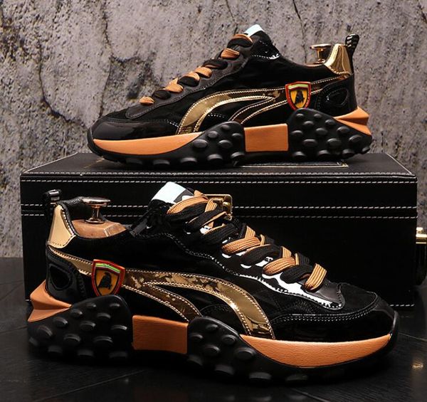 

designer mens platform shoes fashion luxury sneakers breathable increase height round toe flats lace-up comfort party casual shoes, Black