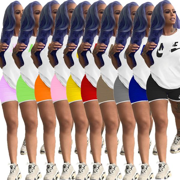 

2023 designer plus size 3xl tracksuits summer women outfits short sleeve white t-shirt and shorts two piece sets casual jogger suits print o, Gray
