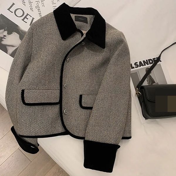 

women s jackets early autumn female gray short coat french celebrity fashionable streetwear thick 230208, Black;brown