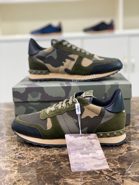 

designers camouflage sneakers men women rivet shoes studded flats casual shoe mesh camo suede leather trainers rock runner size38-46, Black