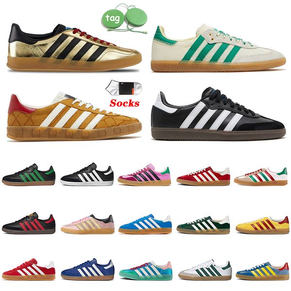 

new sambas gazelles casual shoes metallic gold black white gum monogram samba shoes light blue suede designer women men vegan trainers sport