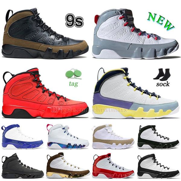 

authentic jumpman 9 9s mens womens basketball shoes space jam university gold racer blue unc olive concord fire red particle grey reflective
