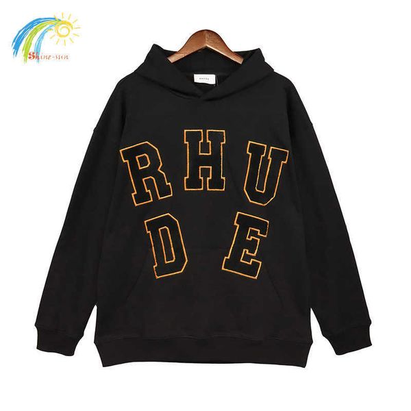 

men's hoodies sweatshirts orange flocking embroidered hoodie hooded men women 1 1 cotton loose pullover splicing sweatshirts inside tag, Black