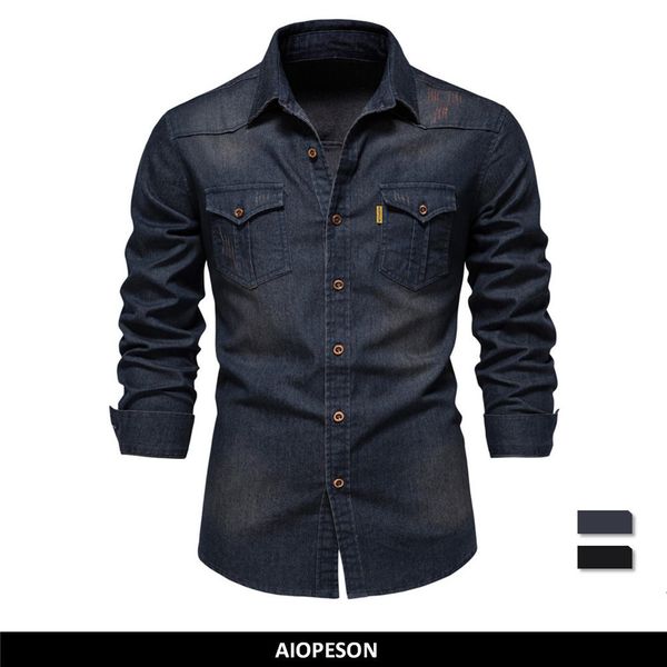 

mens casual shirts aiopeson brand elastic cotton denim shirt long sleeve quality cowboy for slim fit designer clothing 230208, White;black