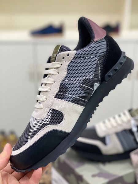 

designers camouflage dress shoes sneakers men women rivet shoes studded flats casual shoe mesh camo suede leather trainers rock runner size3, Black