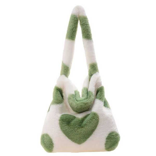 

winter love heart bags for women cotton grocery bag portable large capacity shoulder bag soft plush machine washable tote bag