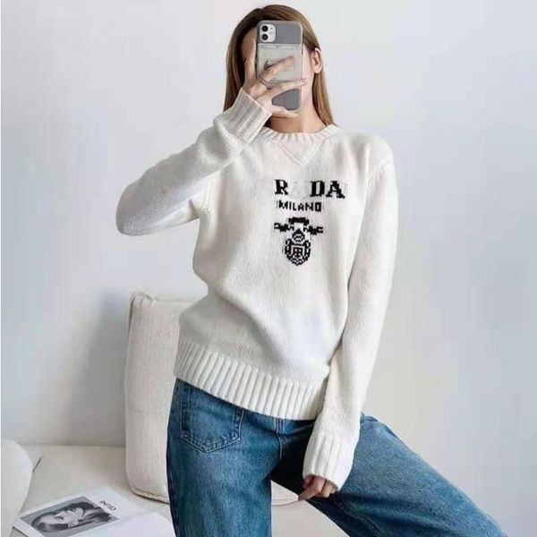 

women's sweaters 2022 women designers sweaters clothing knit crow neck sweater letter long sleeve clothing pullover oversized mnljh, White