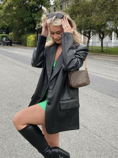 

women's suits blazers woman vintage black basic leather blazer autumn casual female solid long sleeve pu outwear ladies cool straight 2, White;black