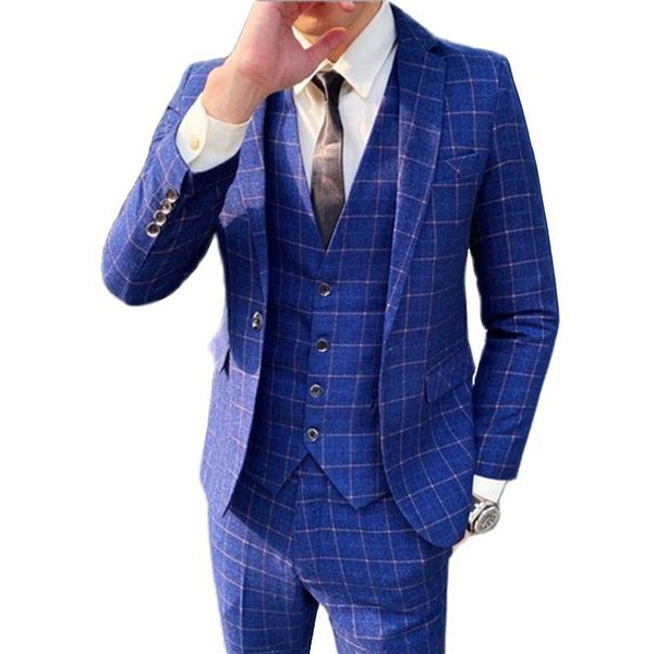 

mens suits blazers arrival men business casual slim plaid fit suit jacket coat male wedding 3 pieces set blazes pant vest 230209, White;black