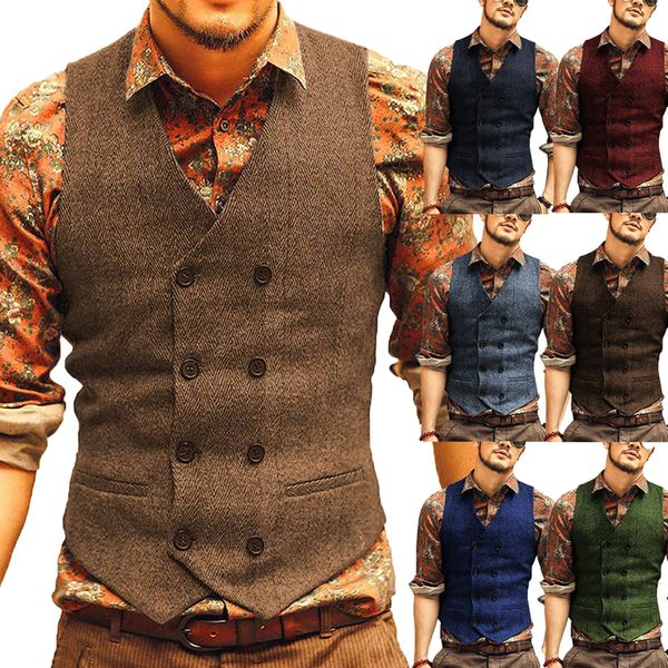 

mens vests casual brown waiter vest jacket slim fit prom double breasted blazer champagne suits waistcoat for wedding man grooms 230209, Black;white