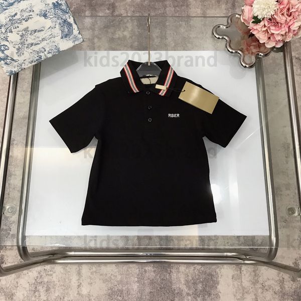 

black 2023ss children t-shirts summer brand designer boys fashion tees elastic thread neckline cotton polo ribbon stitching letters polos s, Blue