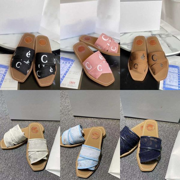 

2023 new cross woven roman slippers woody sandals pearl print slide summer wide flat lady canvas sandals luxurys lace designers slipper, Black
