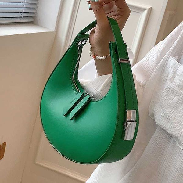 

simple solid color pu leather shoulder half moon bags for women 2022 women's designer zipper handbag female travel armpit bag