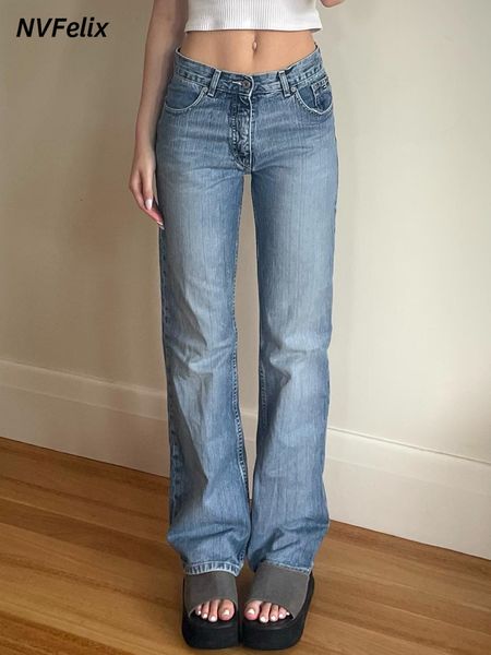 

women's jeans nvfelix blue harajuku straight high waist vintage fashion baggy casual wide leg street denim pant trousers 230209