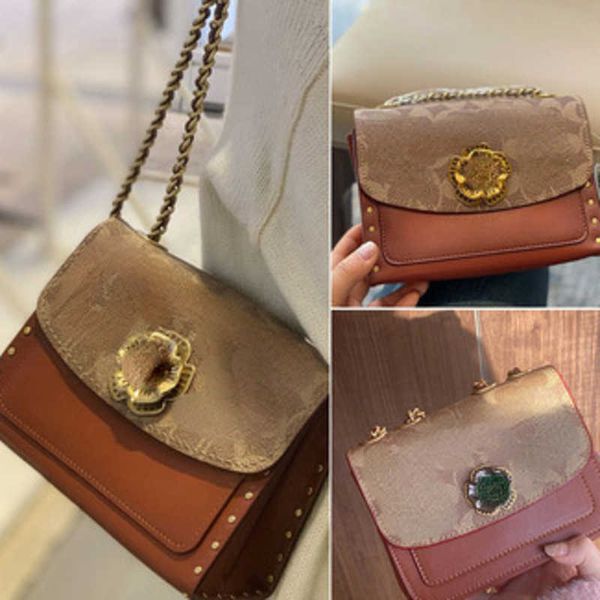 

shoulder bags 2023 new genuine leather women's rivet parker camellia small old flower one crossbody square