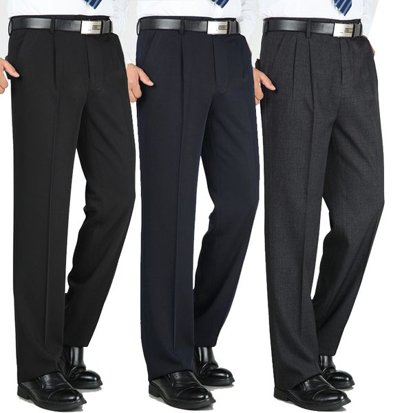 

mens pants middleaged mens business casual pants spring autumn loose suit men solid pleated wash and wear dress trousers size 2944 230209, Black