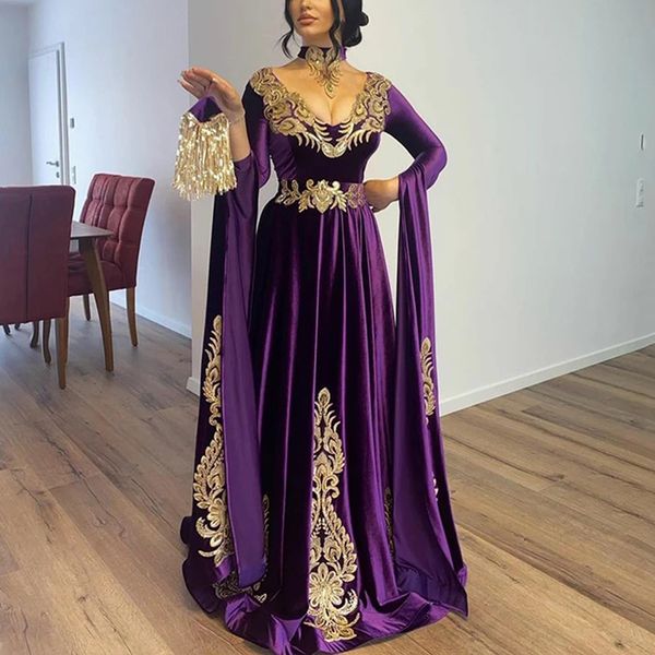 

party dresses purple caftan evening v neck gold appliques full sleeves formal women dinner prom gown tailoremade cocktail dress 230208, White;black