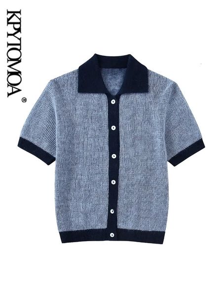 

women s knits tees kpytomoa women fashion front button cropped knit cardigan sweater vintage polo collar short sleeve female outerwear chic, White