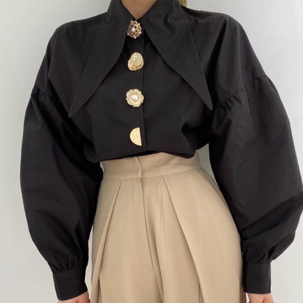 

women's blouses shirts autumn comfort women's shirt sharp corner lapel fashion lady blouse all-match long-sleeved shirt blouse blu, White