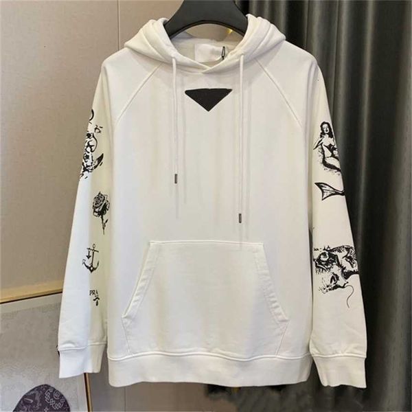 

brands hoodies sweatshirts p's classic triangle cotton hooded sweater autumn and winter new mermaid anchor rose print hoodie tracksuits, Black