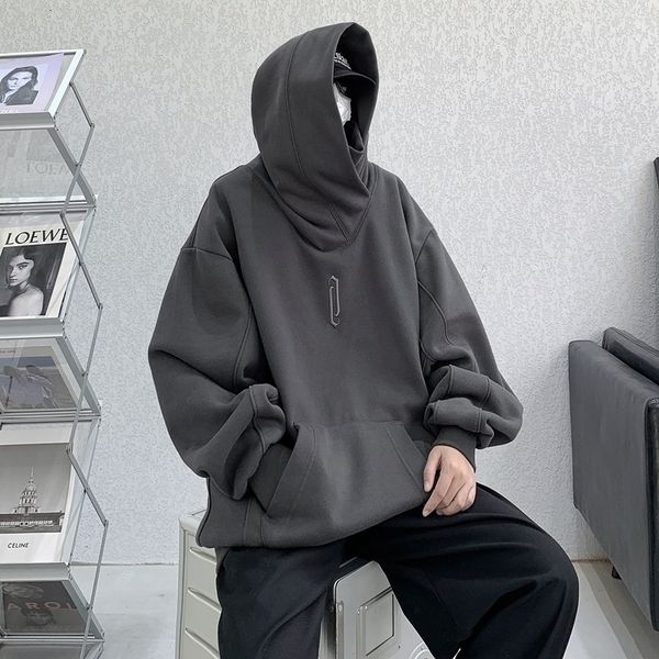 

men s hoodies sweatshirts hybskr 22 men gothic fleece cowl design streetwear fashion hip hop hooded pullovers harajuku male 230208, Black