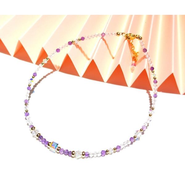 

anklets lii ji natural amethyst clear quartz crystal 2mm tiny beads austrian crystal 14k gold filled anklet bracelet 245cm 230209, Red;blue