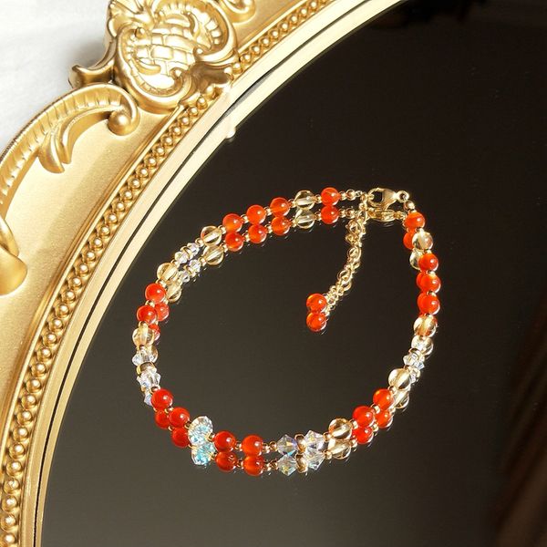 

anklets lii ji natural stone 4mm carnelian citrine 14k gold filled beaded anklet 203cm crystal handmade jewelry for women gift 230209, Red;blue