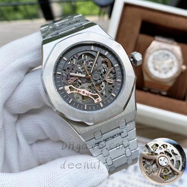 

deenU1 Men's automatic mechanical watch 42mm 904L all-stainless steel designer hollow-out classic fashion sapphire glass luminous waterproof montre de lux, Ivory