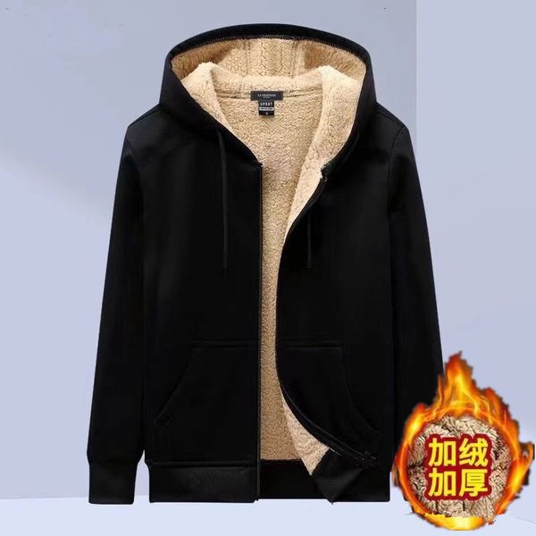 

men's hoodies sweatshirts fleece zipper hoodie sweatshirt mens winter warm coat male solid color jacket men brand clothing 5xl 230208, Black