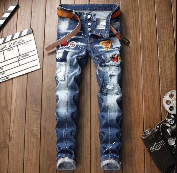

dsquare jeans d2 designer men's jeans streetwear jeans men's italy denim pants fashion casual solid classic ripped str rhg #1 ioe, Blue