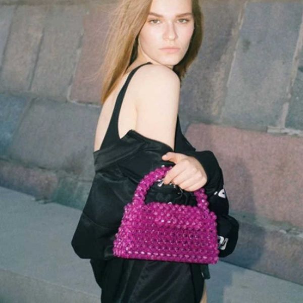 

evening bag customized bead bag green hand woven transparent handle purses a